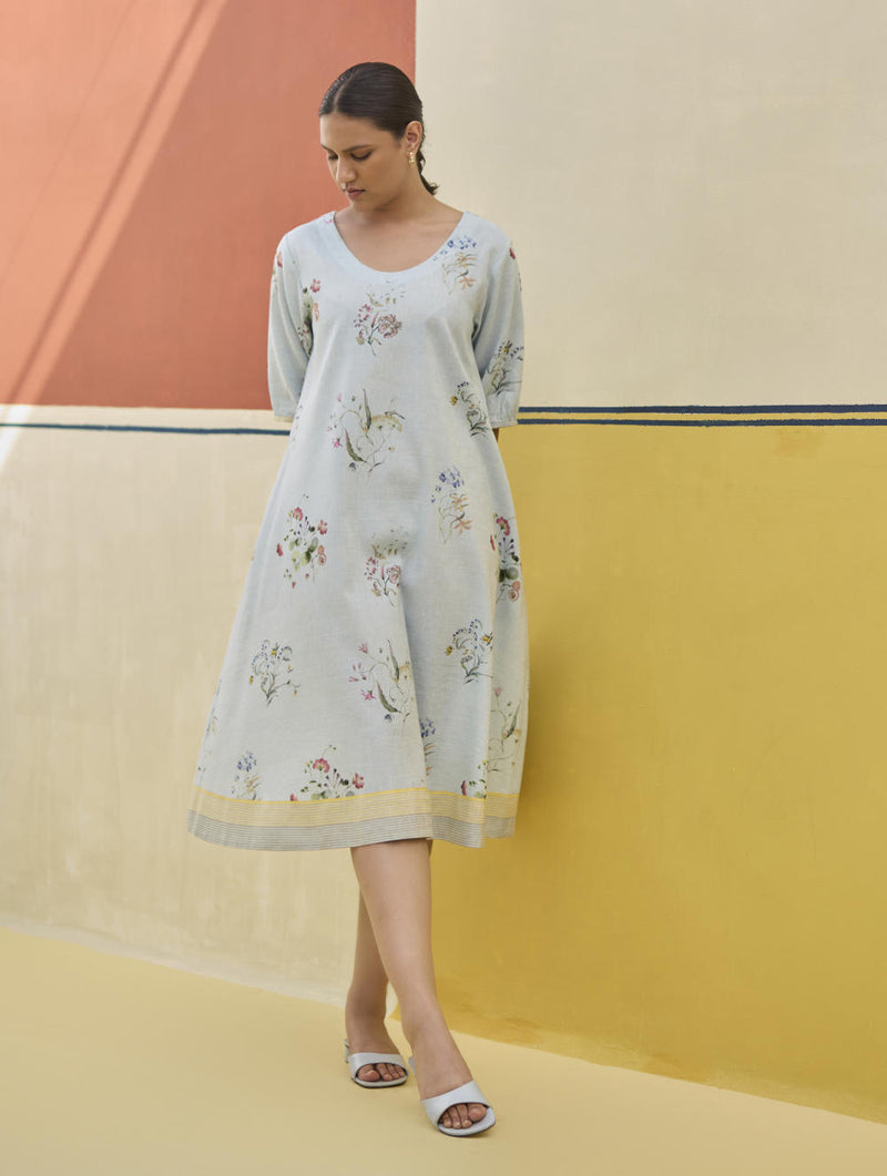 Kaya Watercolour Floral Linen Dress
- Sky linen by Manan in blue color for women in Singapore