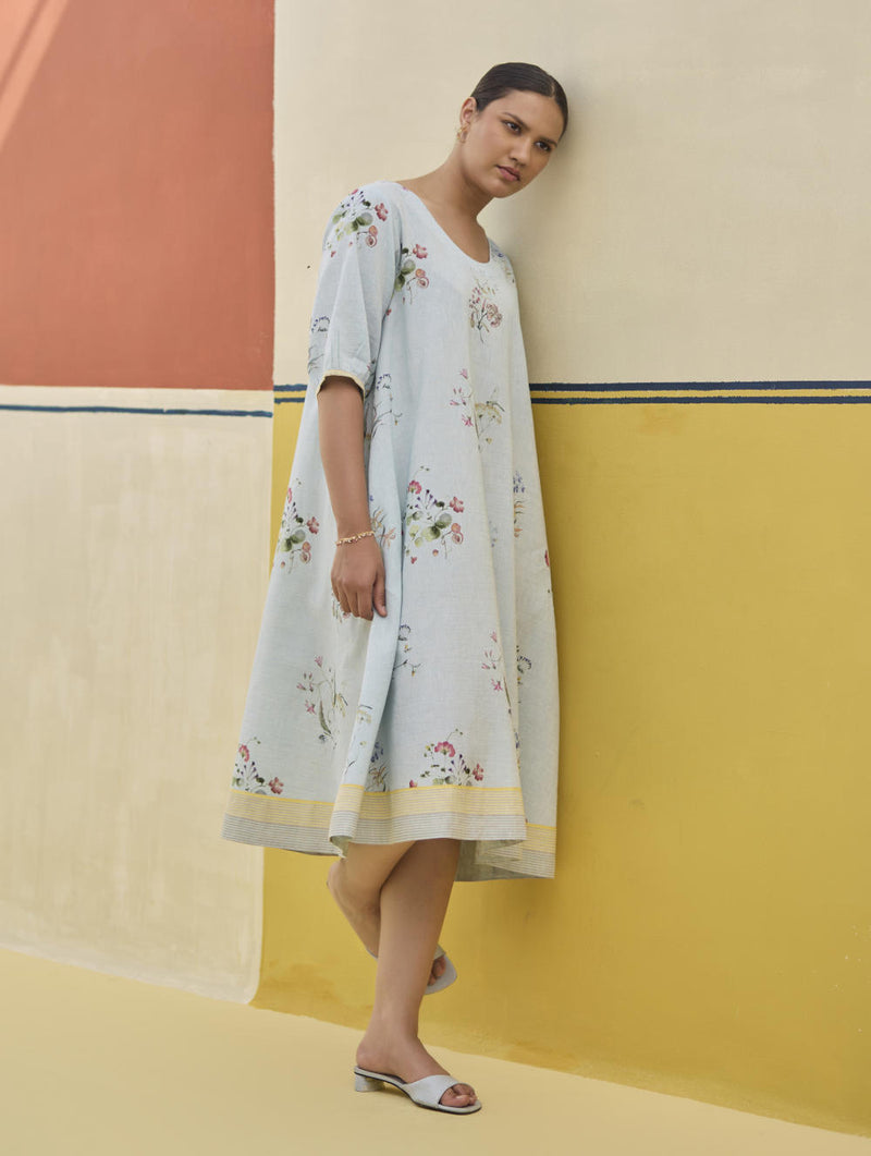 Kaya Watercolour Floral Linen Dress
- Sky linen by Manan in blue color for women in Singapore