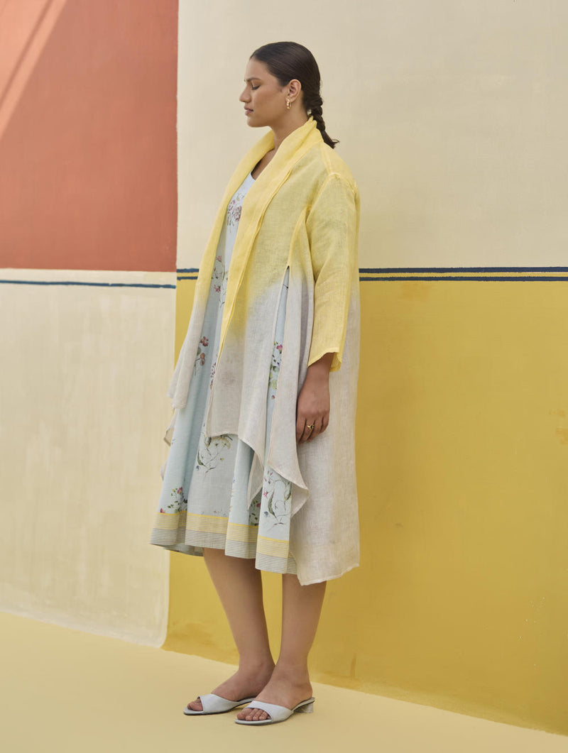 Kaya Floral Linen Dress With Overlay
- Sky linen by Manan in blue color for women in Singapore