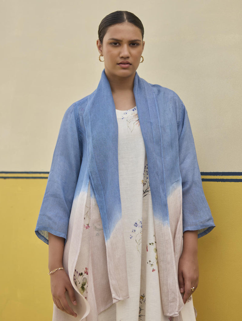 Kaya Floral Linen Dress With Overlay
- Ivory linen by Manan in ivory color for women in Singapore