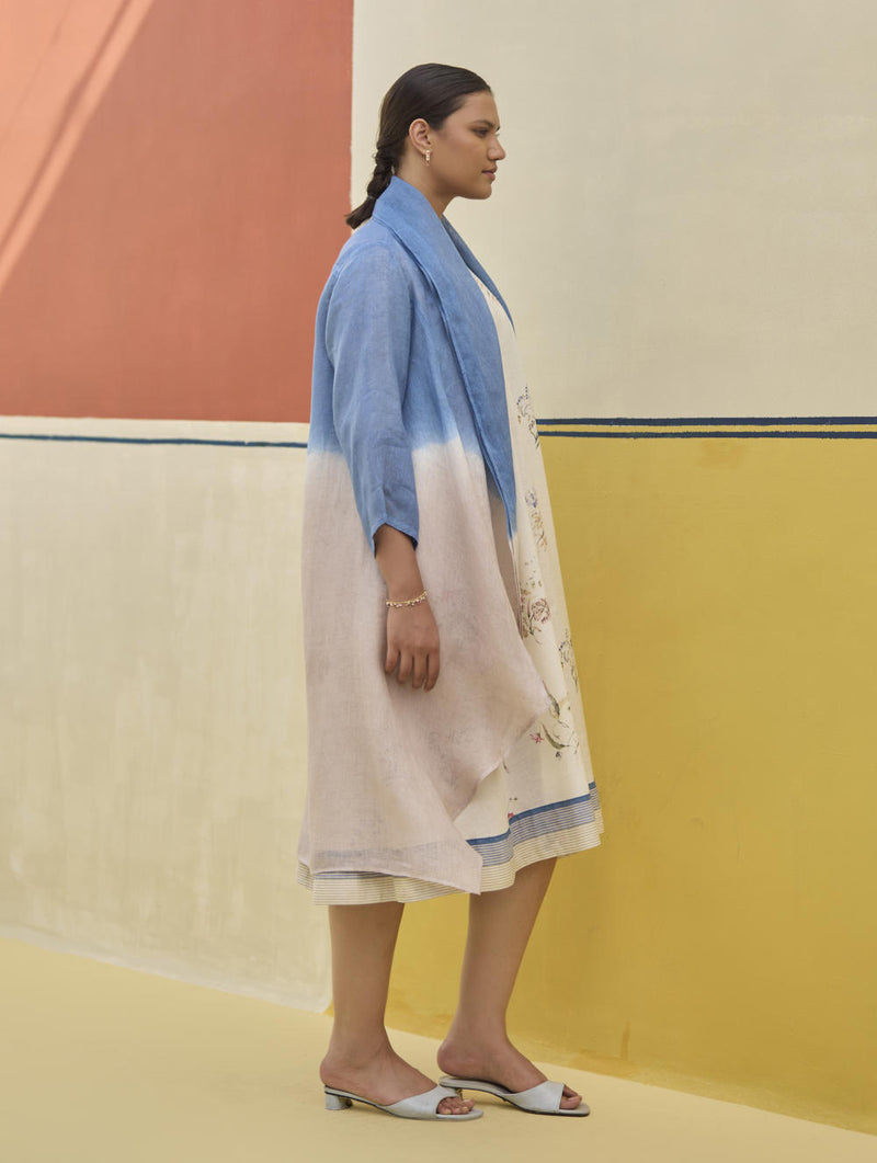 Kaya Floral Linen Dress With Overlay
- Ivory linen by Manan in ivory color for women in Singapore