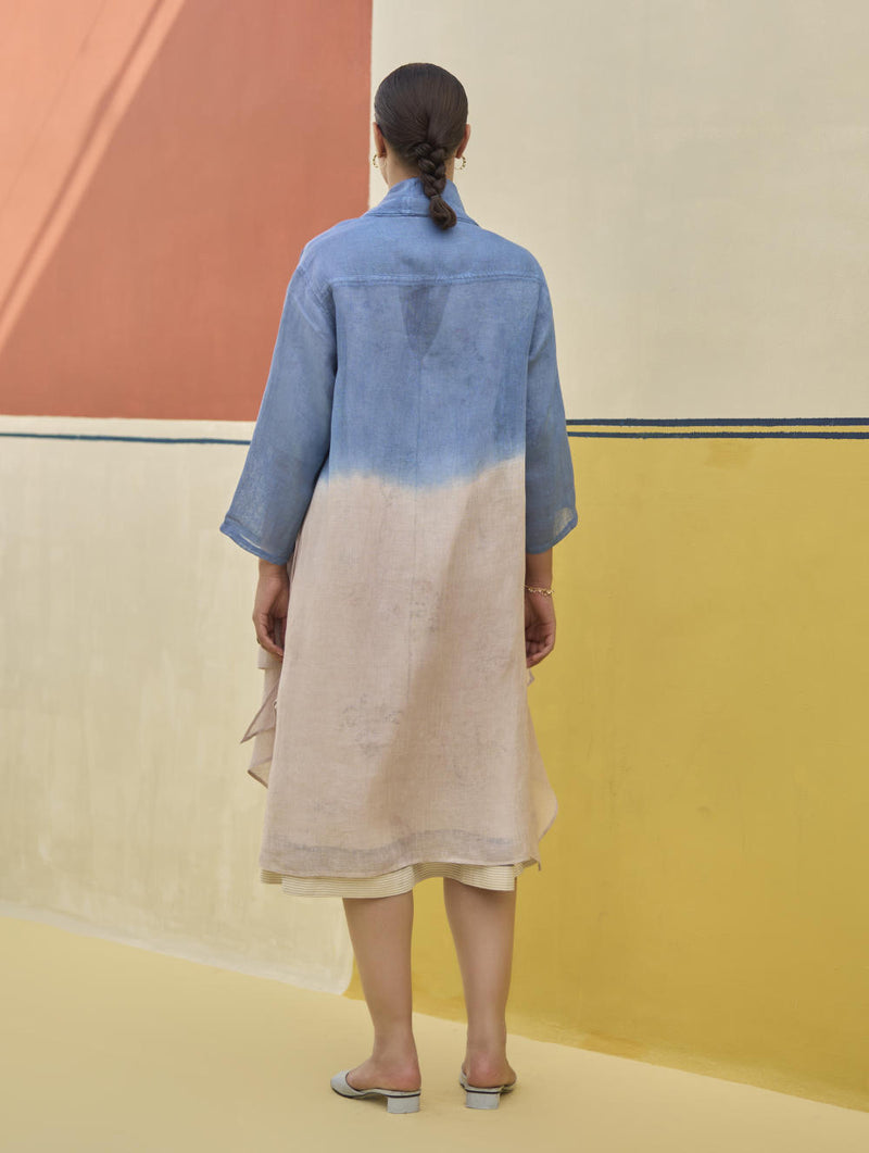 Kaya Floral Linen Dress With Overlay
- Ivory linen by Manan in ivory color for women in Singapore