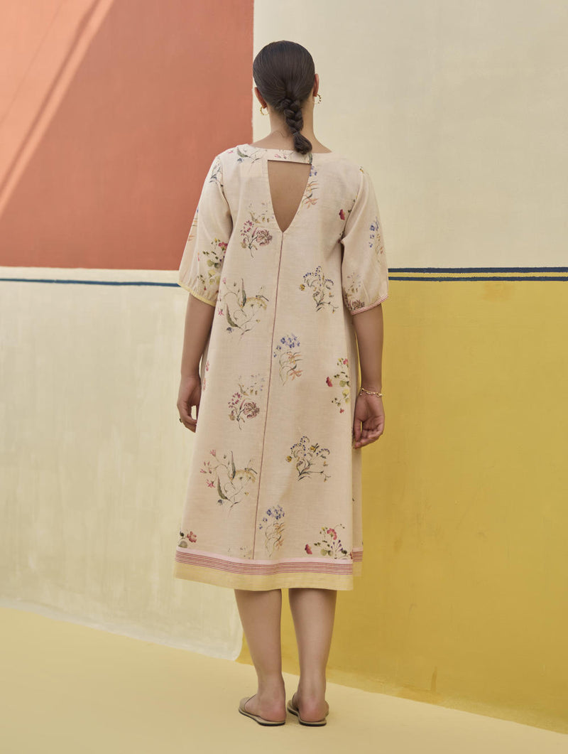 Kaya Watercolour Floral Linen Dress
- Sand linen by Manan in natural color for women in Singapore