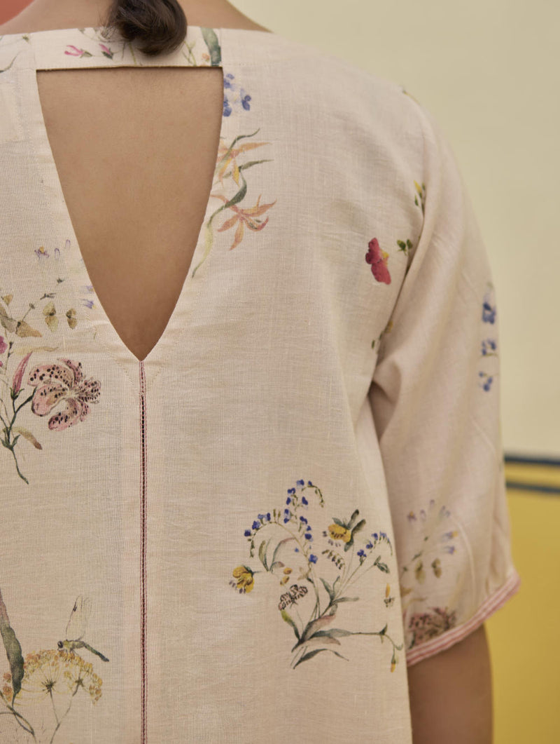 Kaya Watercolour Floral Linen Dress
- Sand linen by Manan in natural color for women in Singapore