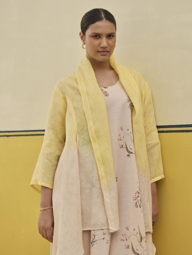 Kaya Floral Linen Dress With Overlay
- Sand linen by Manan in natural color for women in Singapore