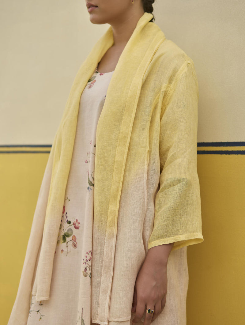 Kaya Floral Linen Dress With Overlay
- Sand linen by Manan in natural color for women in Singapore