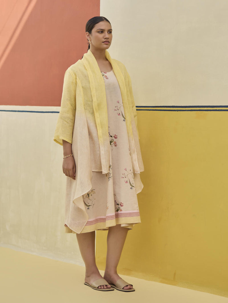 Kaya Floral Linen Dress With Overlay
- Sand linen by Manan in natural color for women in Singapore