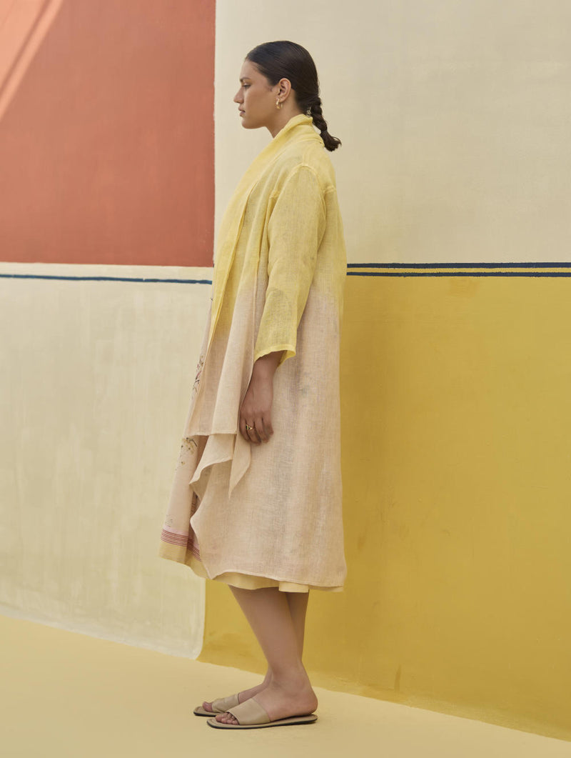 Kaya Floral Linen Dress With Overlay
- Sand linen by Manan in natural color for women in Singapore