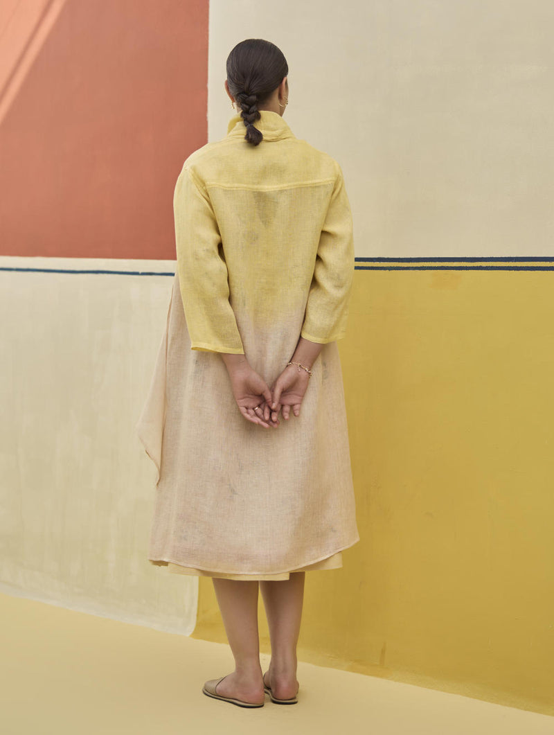 Kaya Floral Linen Dress With Overlay
- Sand linen by Manan in natural color for women in Singapore