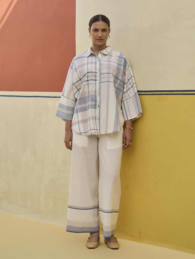 Dana Check Linen Waistcoat - Ivory linen by Manan in ivory color for women in Singapore