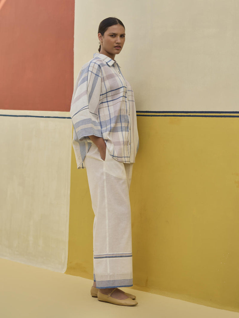 Dana Check Linen Waistcoat - Ivory linen by Manan in ivory color for women in Singapore