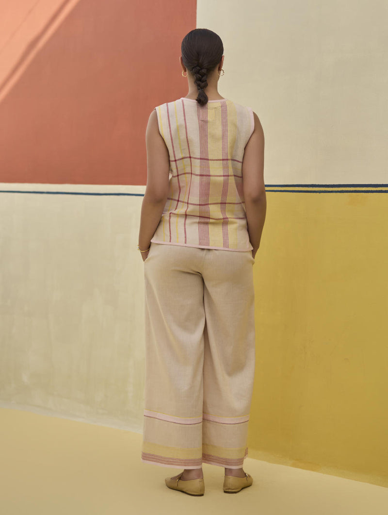 Dana Check Linen Waistcoat - Sand linen by Manan in natural color for women in Singapore