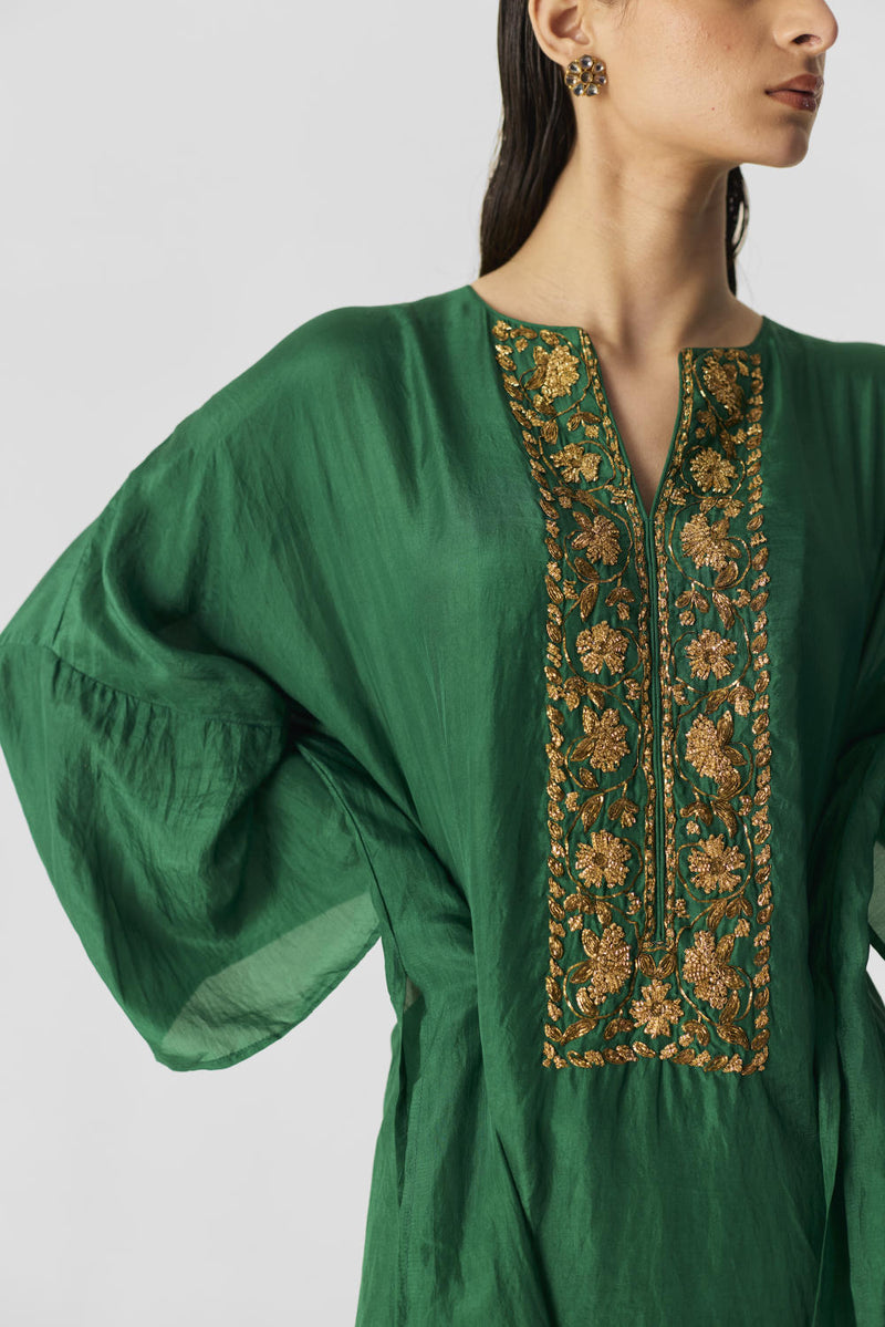 ROYAL GREEN KAFTAN SET silk by Yam in green color for women in Singapore