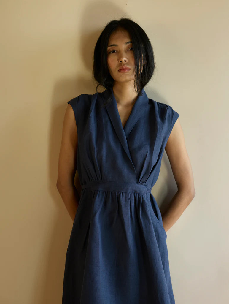 Kara Shawl Collar Linen Dress