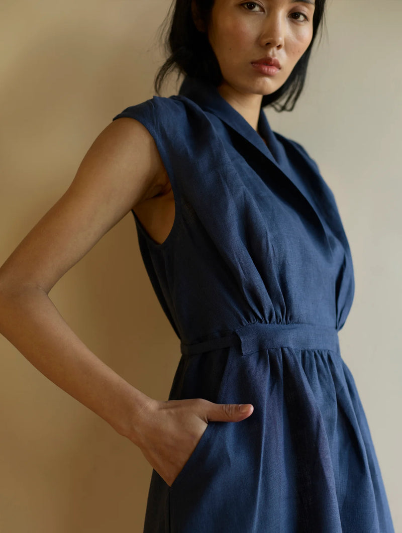 Kara Shawl Collar Linen Dress