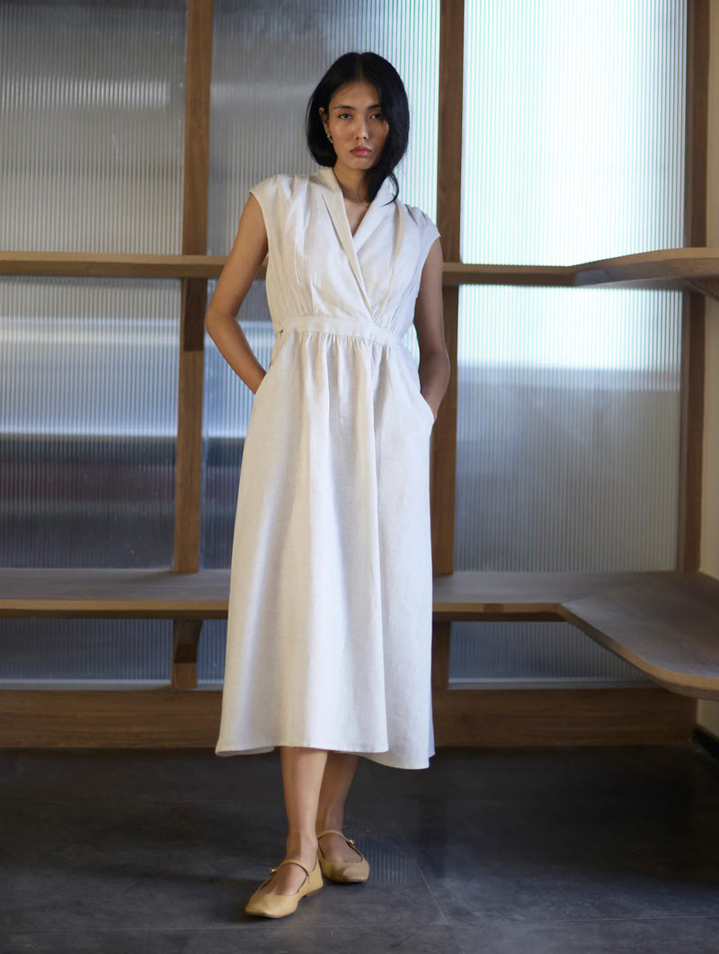 Kara Shawl Collar Linen Dress
