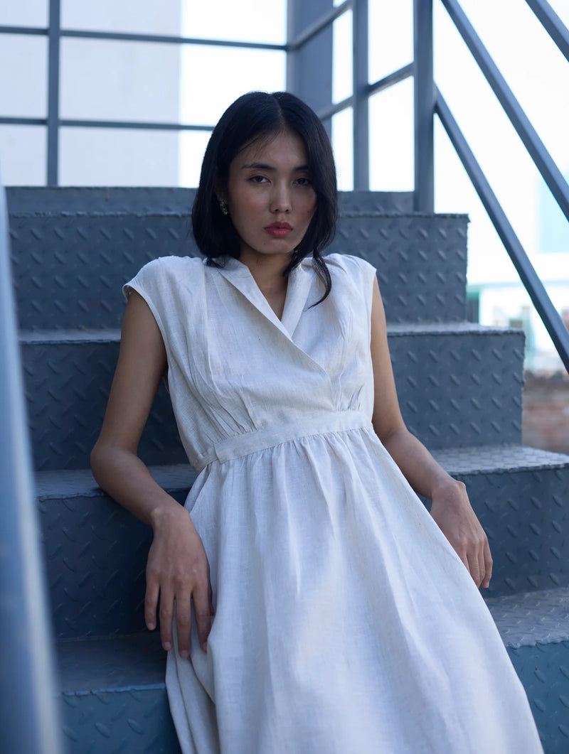Kara Shawl Collar Linen Dress