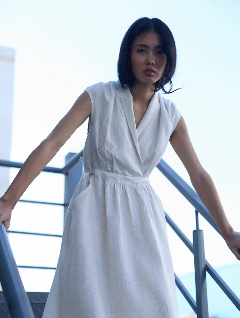 Kara Shawl Collar Linen Dress