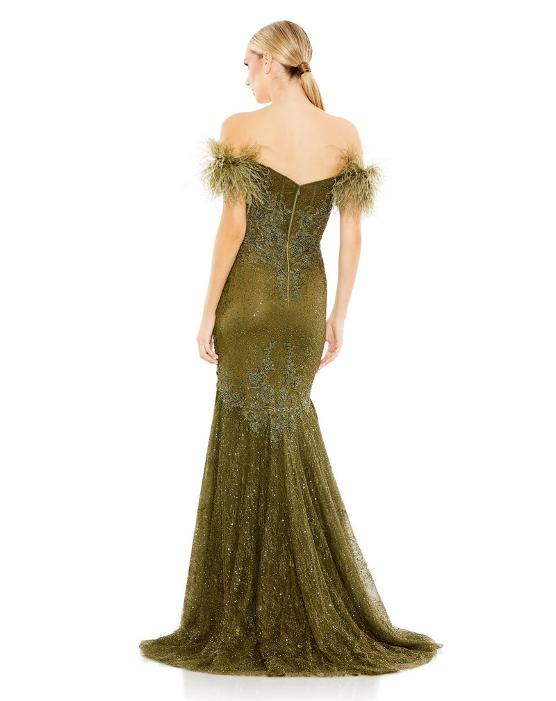 MD-20246 Off Shoulder Mermaid Gown-Green by Mac Duggal in green color for women in Singapore