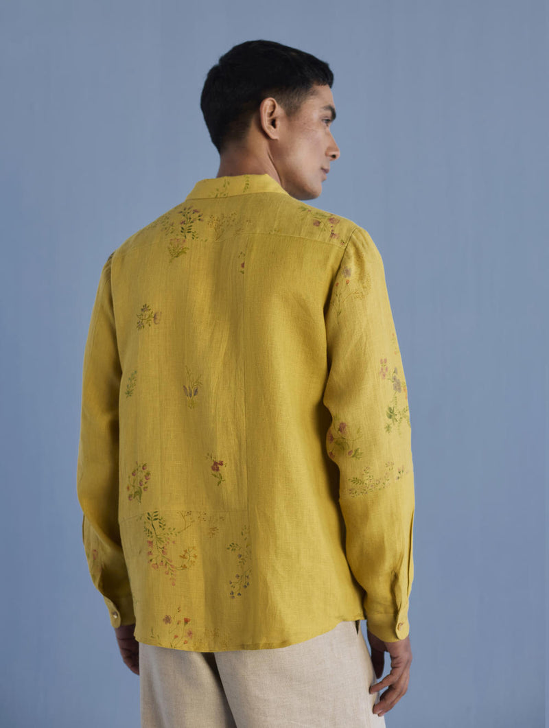 Gin Patchwork Floral Linen Shirt - Ochre