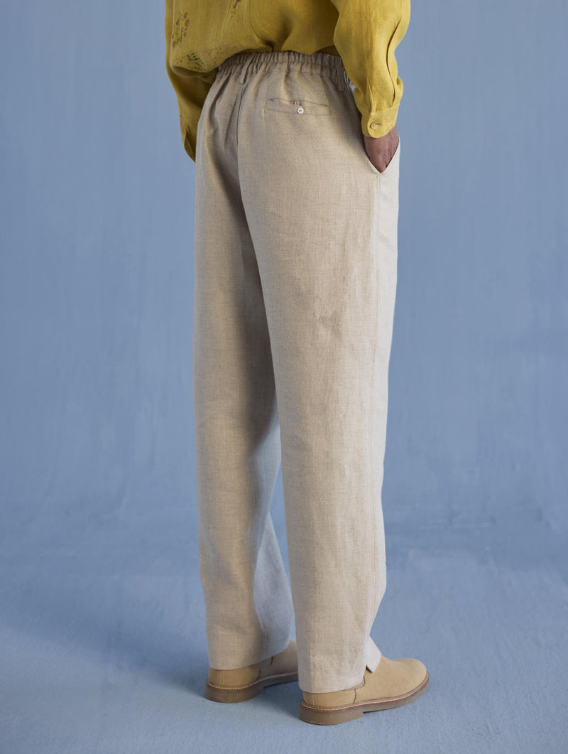 Neo Timeless Linen Pants - Earth linen by Manan Men in ivory color for men in Singapore