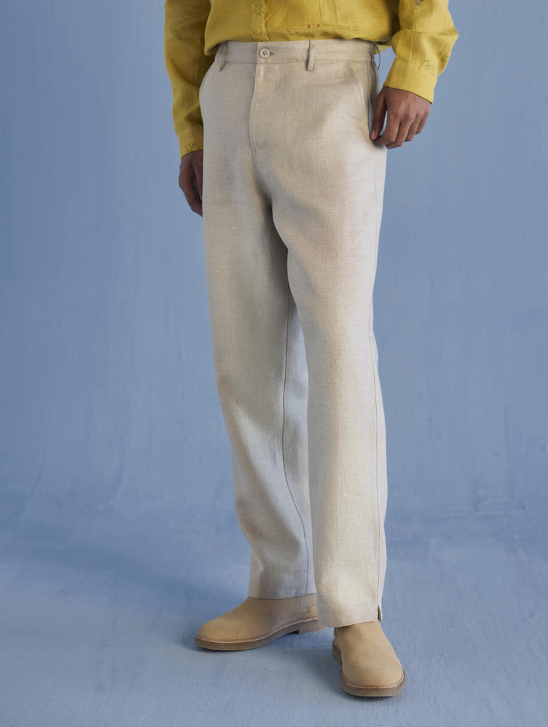 Neo Timeless Linen Pants - Earth linen by Manan Men in ivory color for men in Singapore
