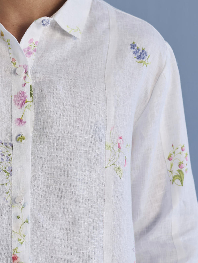 Gin Patchwork Floral Linen Shirt - White