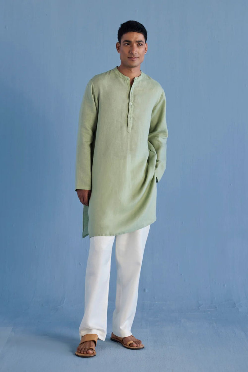 Jay Forever Linen Kurta - Mint linen by Manan Men in mint color for men in Singapore