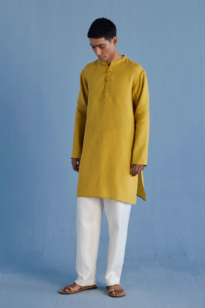 Jay Forever Linen Kurta - Ochre linen by Manan Men for men in Singapore