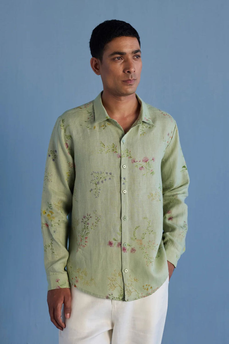 Kabo Floral Linen Shirt - Mint