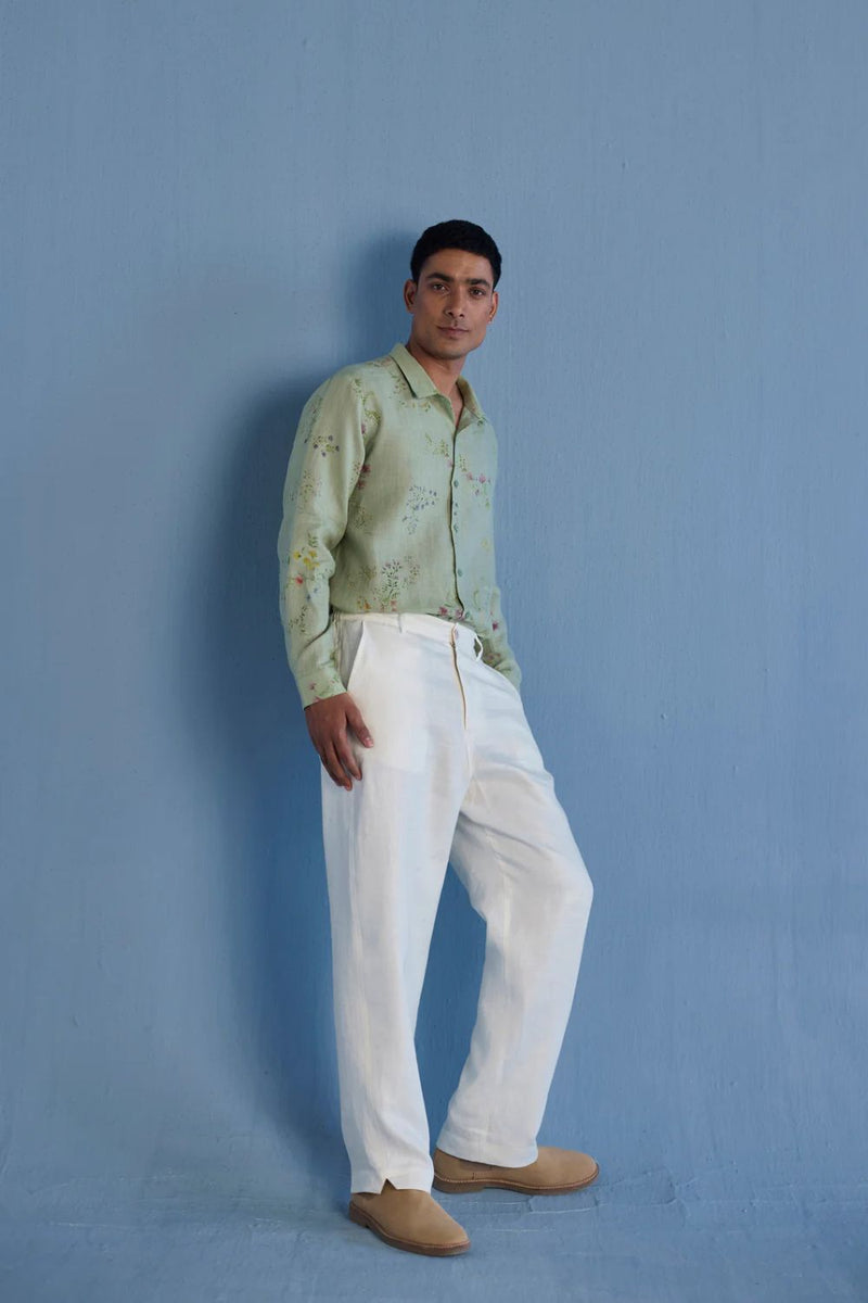 Neo Timeless Linen Pants - Ivory linen by Manan Men in natural color for men in Singapore
