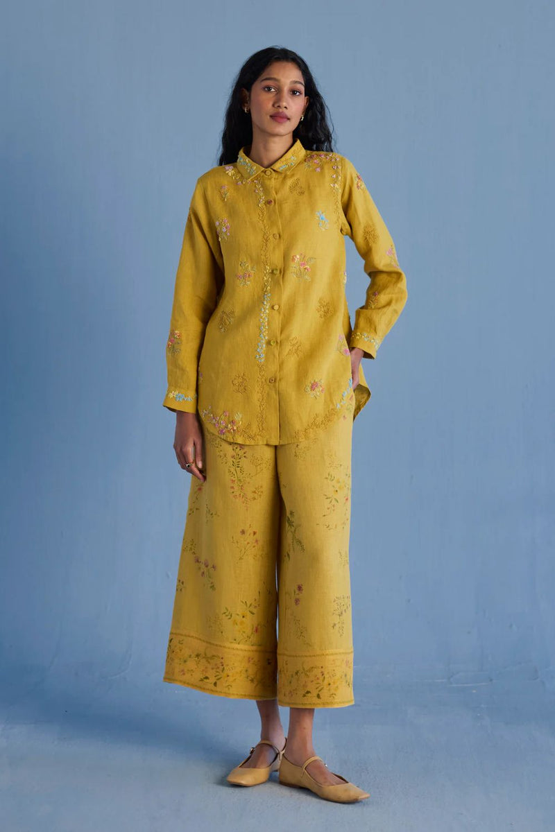 Alila Embroidered Oversized Co-ord Set - Ochre linen by Manan for women in Singapore