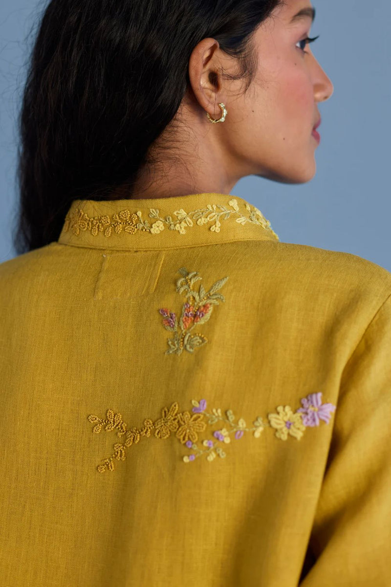 Alila Hand-Embroidered Linen Shirt - Ochre linen by Manan for women in Singapore