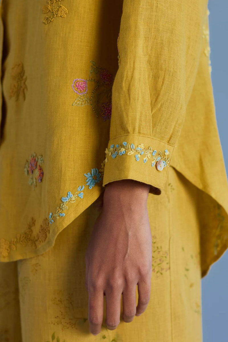 Alila Hand-Embroidered Linen Shirt - Ochre linen by Manan for women in Singapore