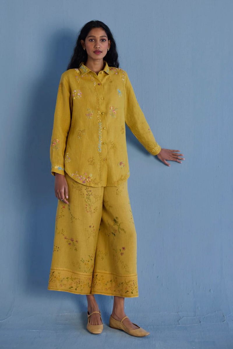 Alila Hand-Embroidered Linen Shirt - Ochre linen by Manan for women in Singapore