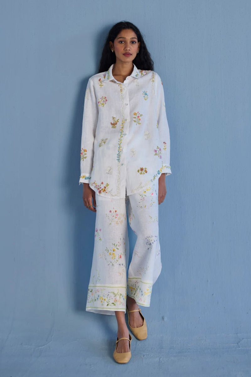 Alila Embroidered Oversized Co-ord Set - White linen by Manan in white color for women in Singapore