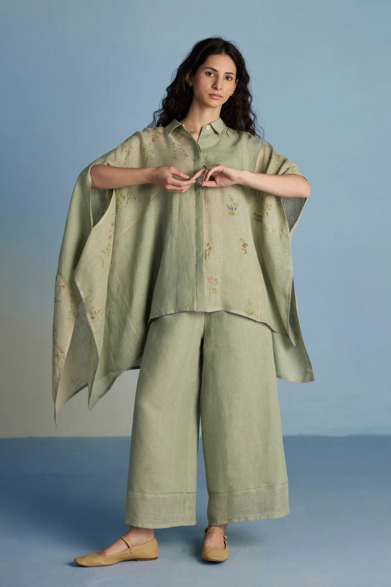 Osho Patchwork Kaftan Co-ord Set - Mint linen by Manan in mint color for women in Singapore