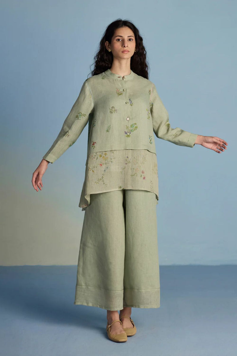 Leina A- Line Linen Co-ord Set - Mint linen by Manan in mint color for women in Singapore
