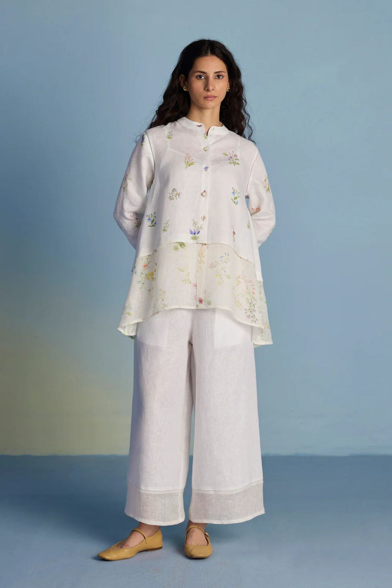 Leina A- Line Linen Co-ord Set - White linen by Manan in white color for women in Singapore