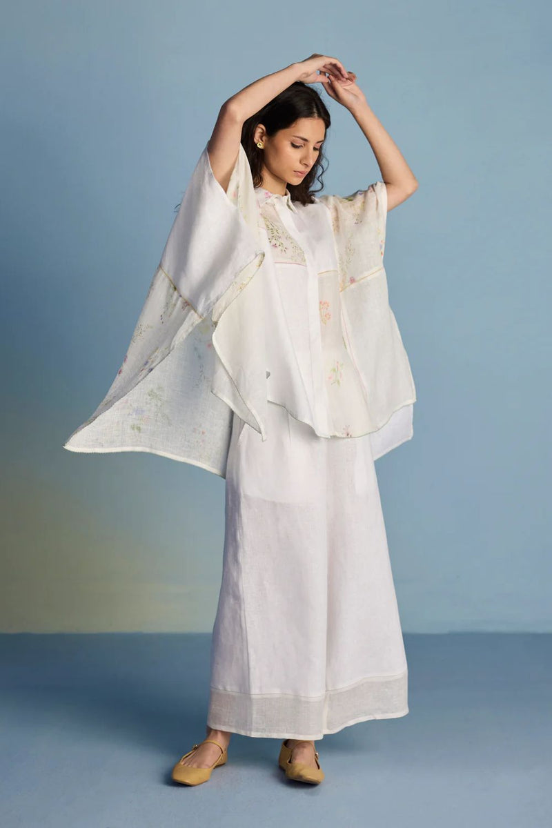 Osho Patchwork Kaftan Co-ord Set - White linen by Manan in white color for women in Singapore