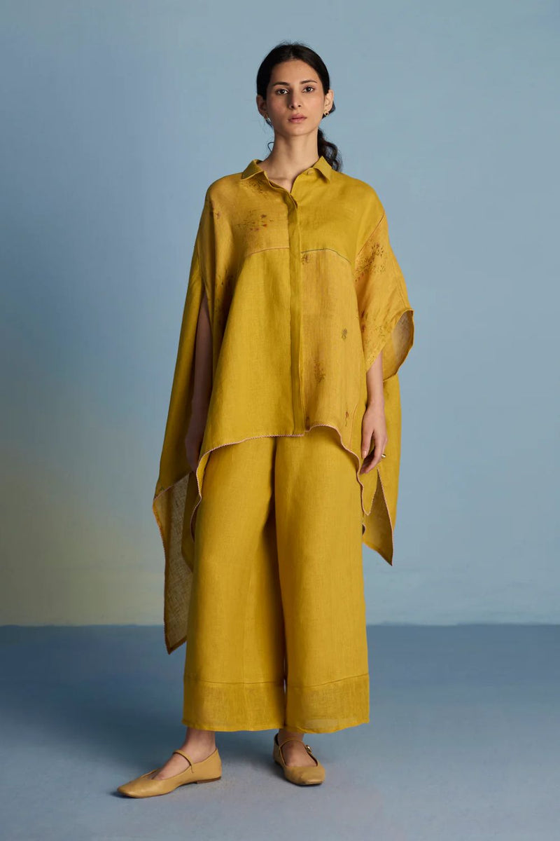 Osho Patchwork Kaftan Co-ord Set - Ochre linen by Manan for women in Singapore