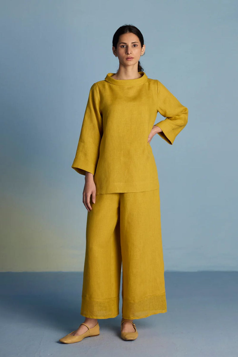 Ishi Boat-Neck Linen Co-ord Set - Ochre linen by Manan for women in Singapore