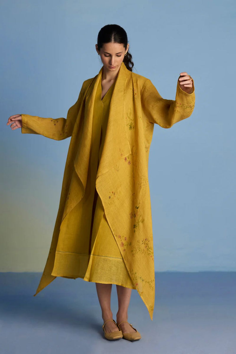 Tai Floral Sheer Linen Overlay - Ochre linen by Manan for women in Singapore