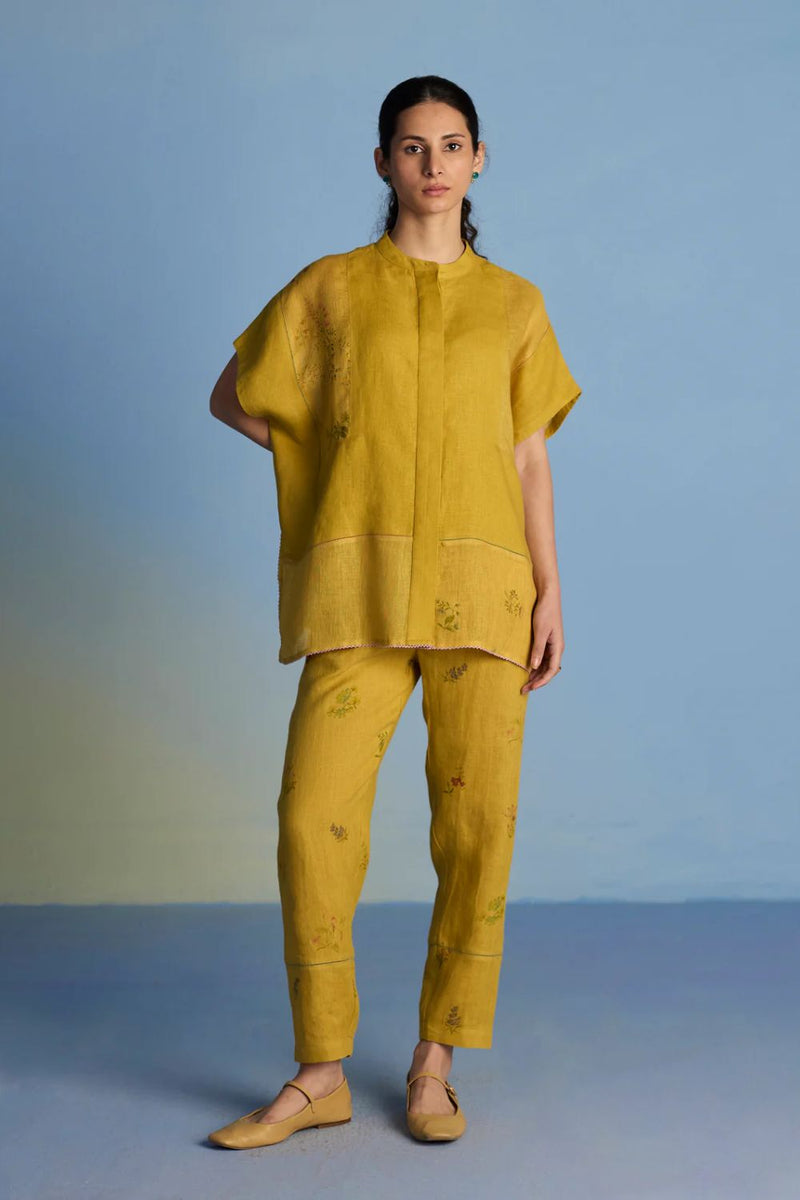Aboli Patchwork Linen C-ord Set - Ochre linen by Manan for women in Singapore