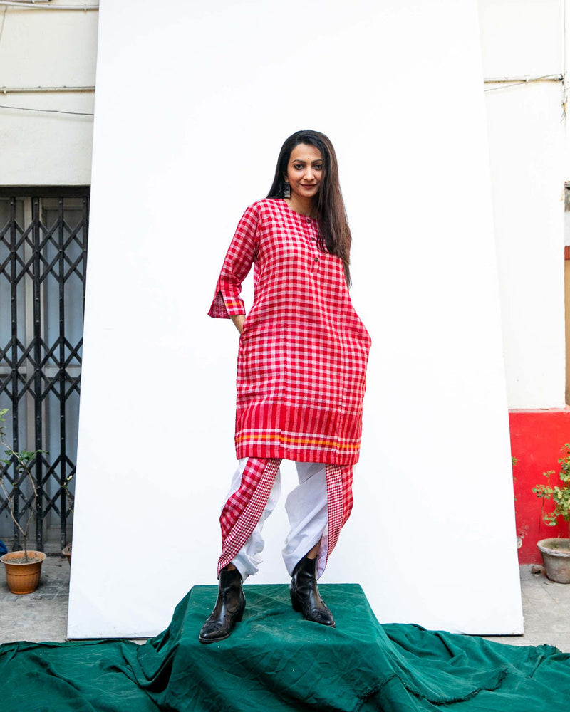 Nomadic Grace Set cotton,gamcha co-ord set by 145 East in red, white for women in Singapore