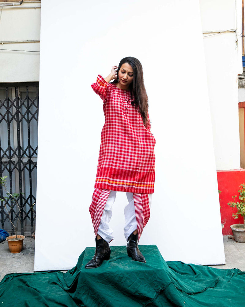 Nomadic Grace Set cotton,gamcha co-ord set by 145 East in red, white for women in Singapore