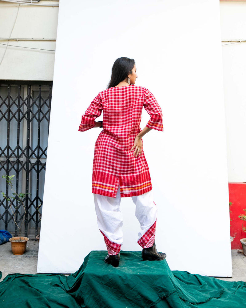 Nomadic Grace Set cotton,gamcha co-ord set by 145 East in red, white for women in Singapore