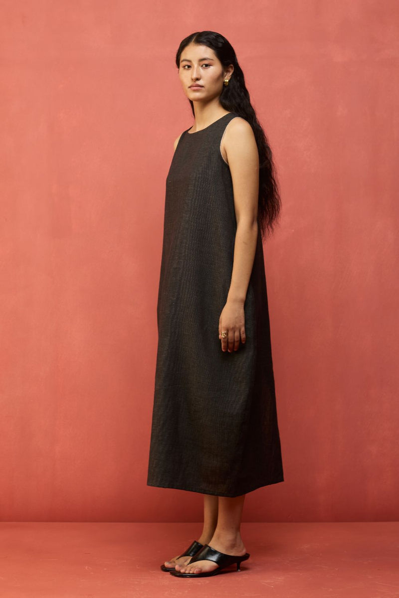 Juro Linen Parabola Dress - Charcoal linen by Manan in charcoal color for women in Singapore