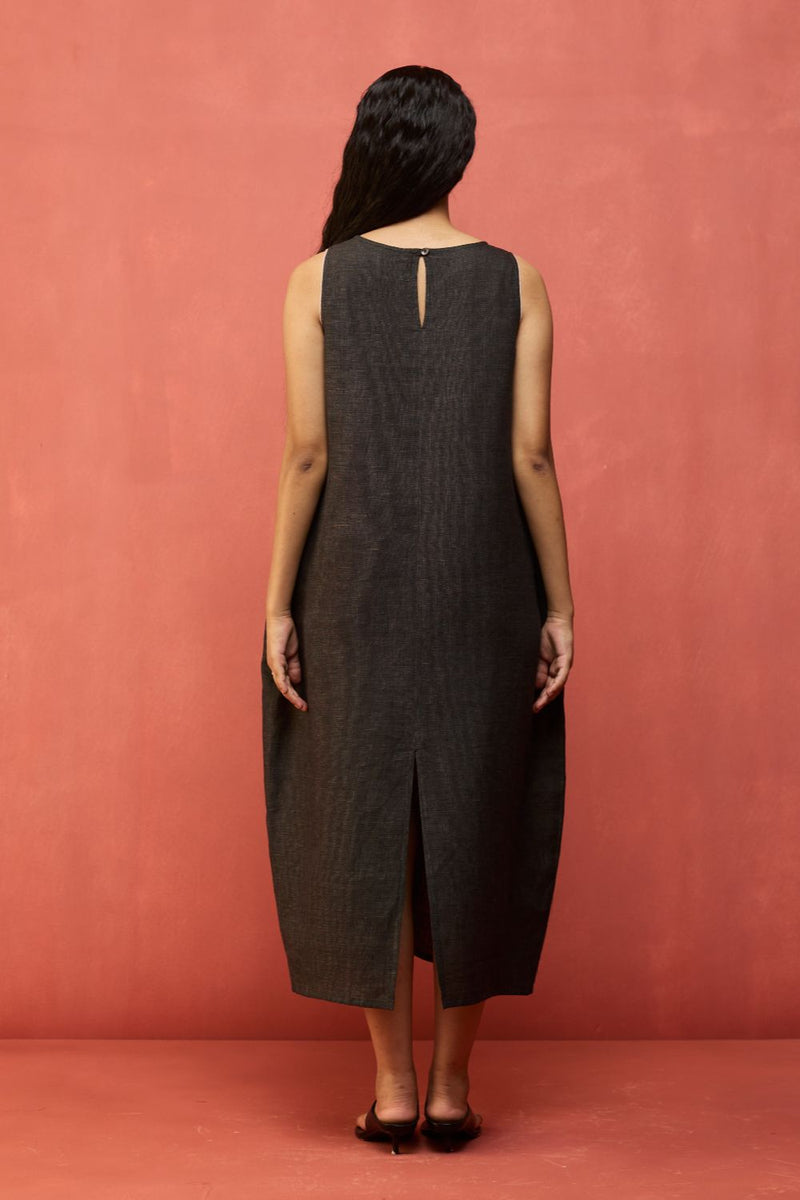 Juro Linen Parabola Dress - Charcoal linen by Manan in charcoal color for women in Singapore