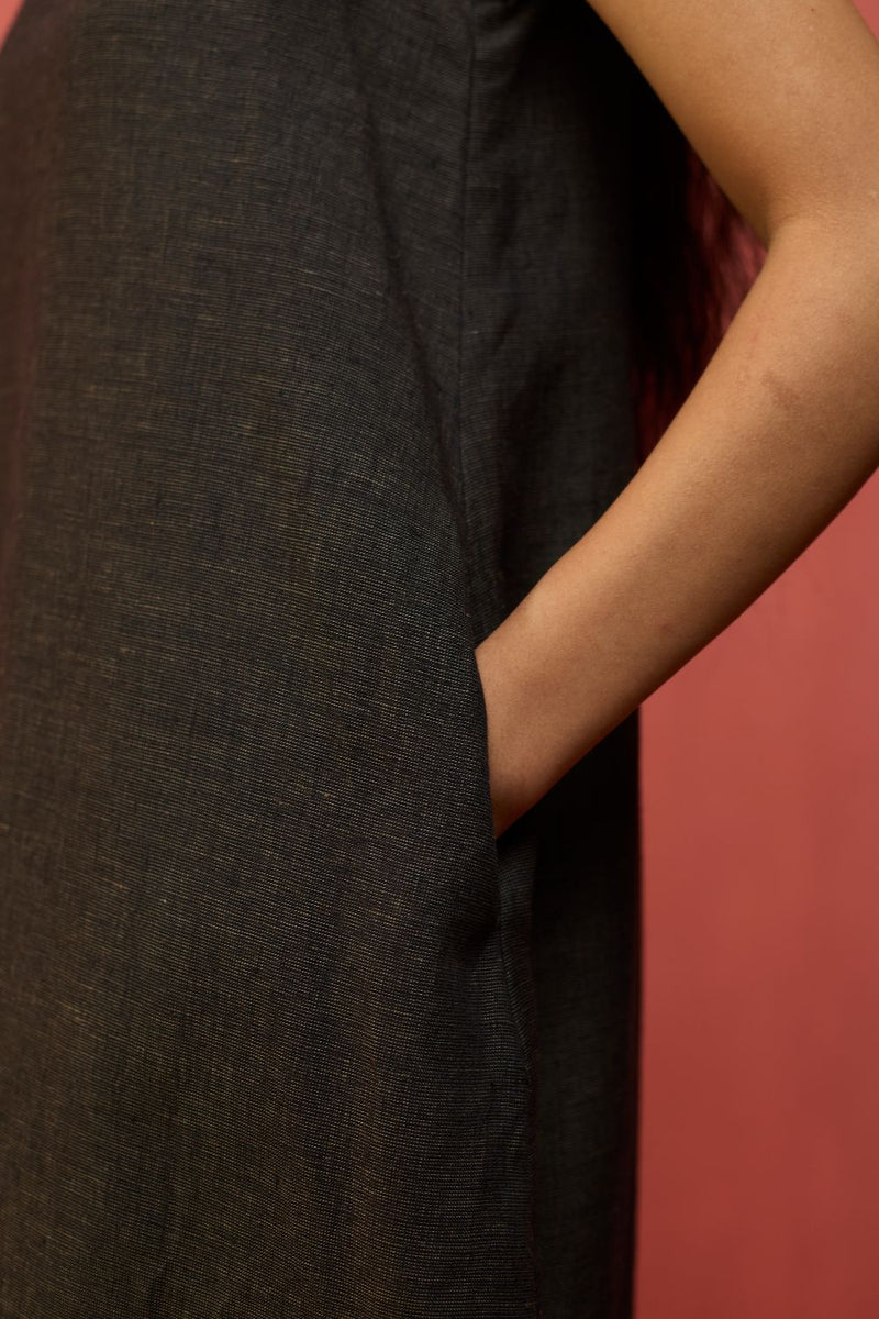 Juro Linen Parabola Dress - Charcoal linen by Manan in charcoal color for women in Singapore